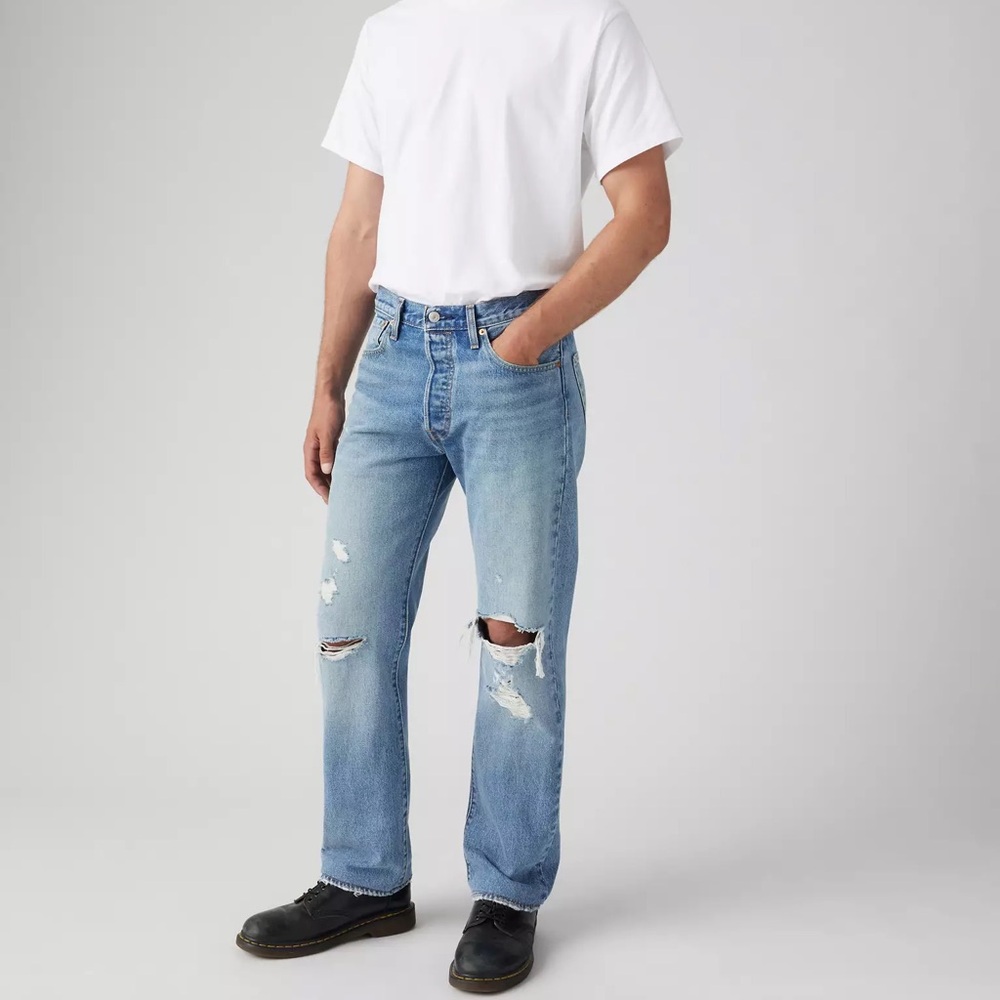 LEVI’S Men's 501 Original Fit Distressed Denim Jeans